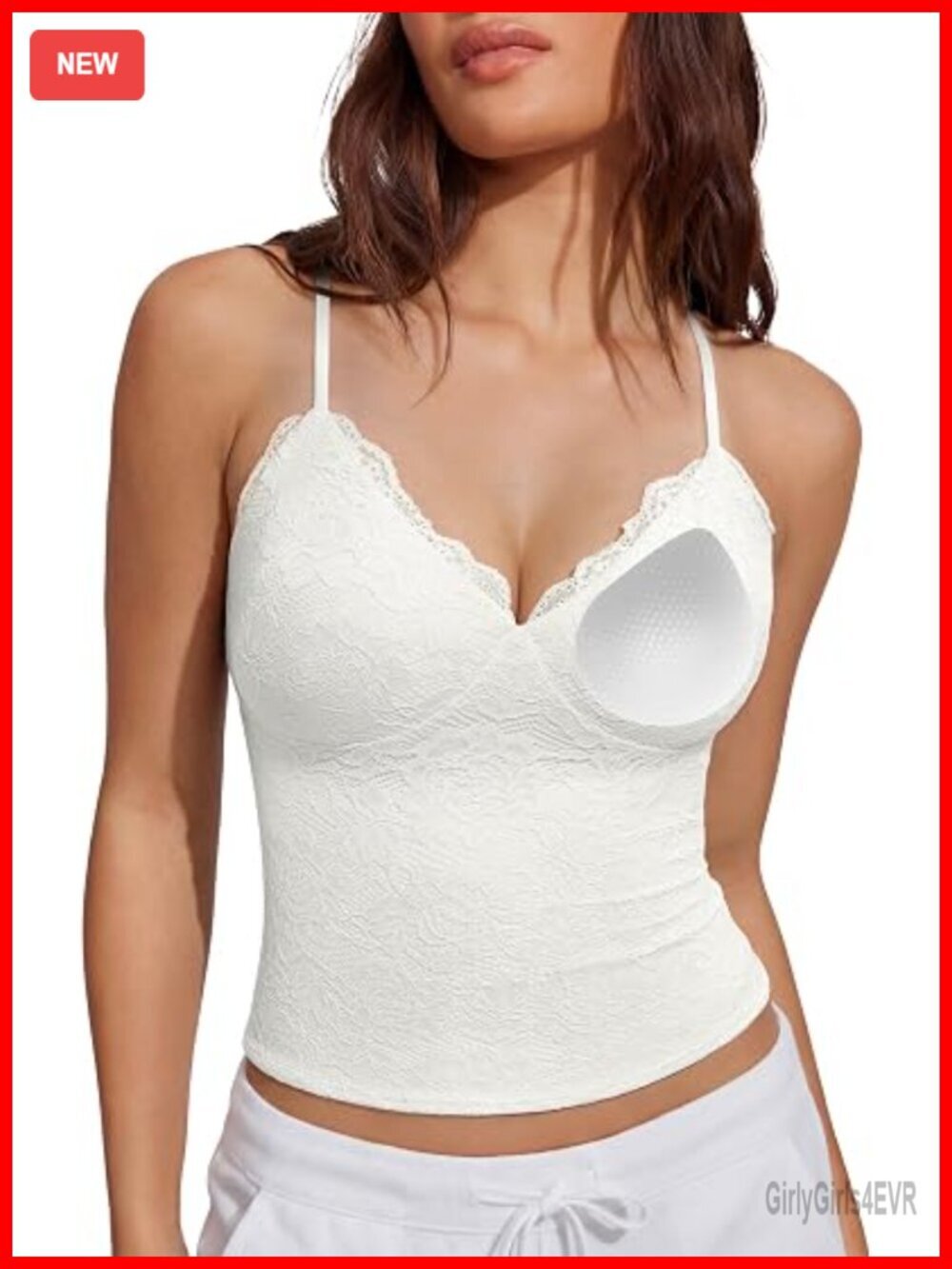 Double Lined V Neck Lace Tank Top Built in Bra Y2k Going Out Top
